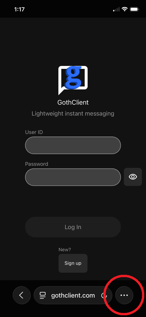 Installation instructions for GothClient on iOS