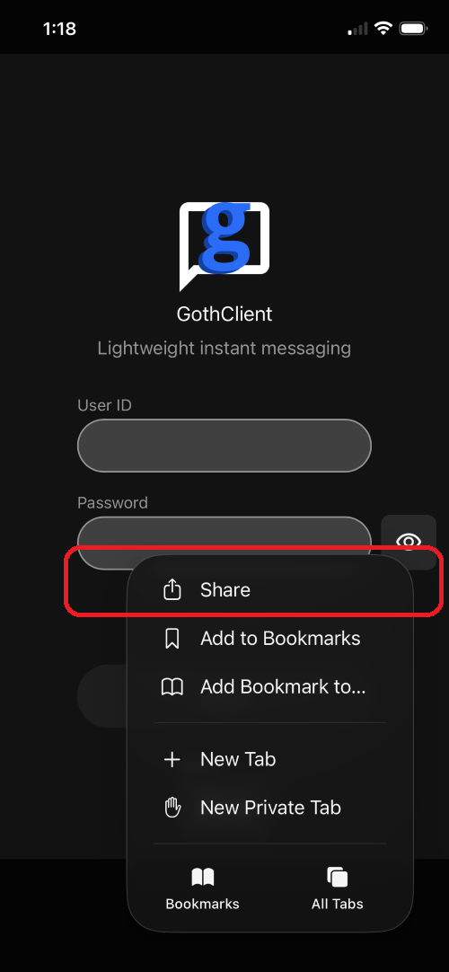 Installation instructions for GothClient on iOS