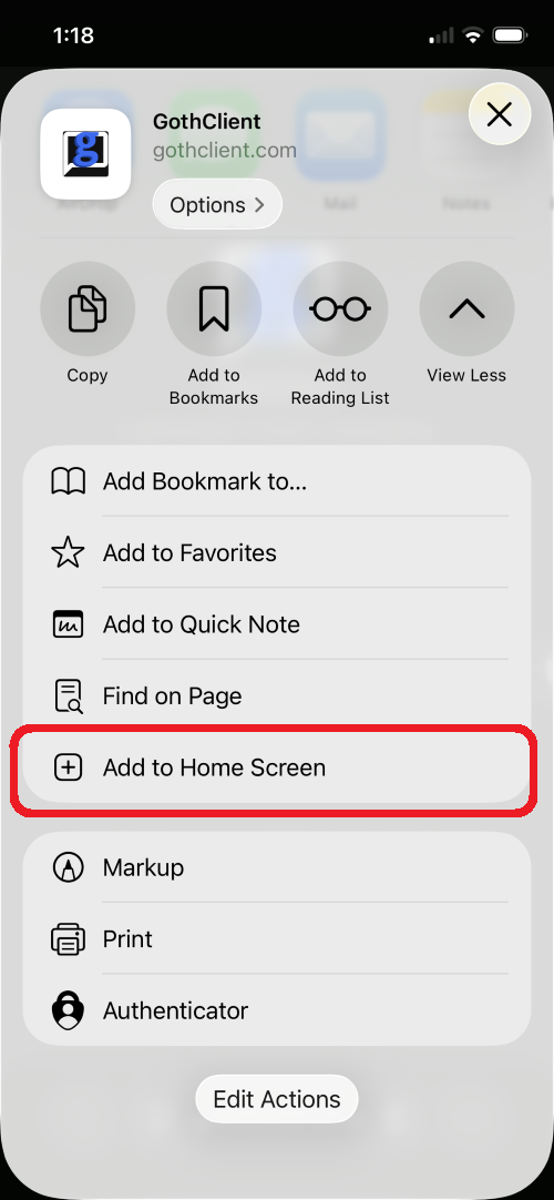 Installation instructions for GothClient on iOS