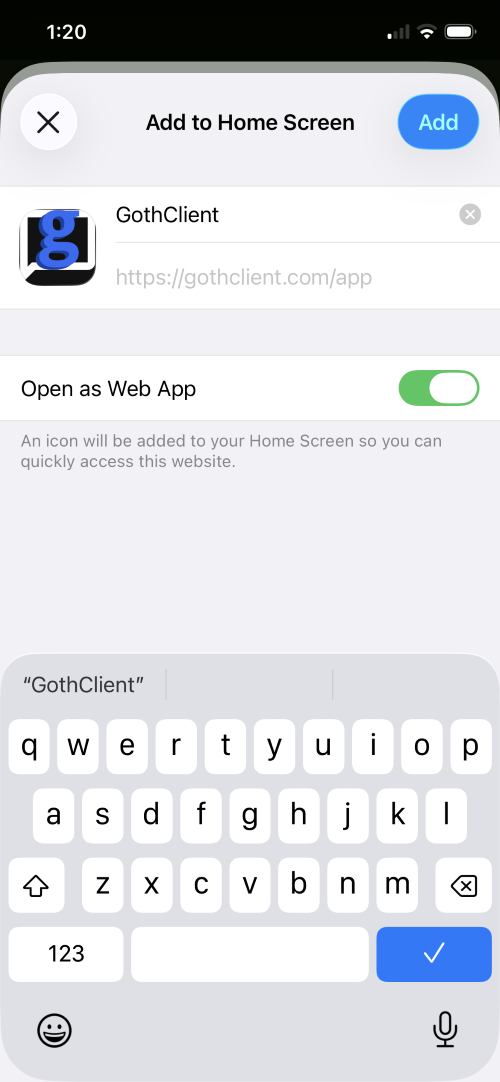 Installation instructions for GothClient on iOS