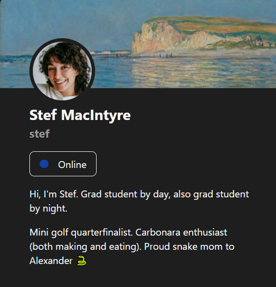 A screenshot of a profile in GothClient